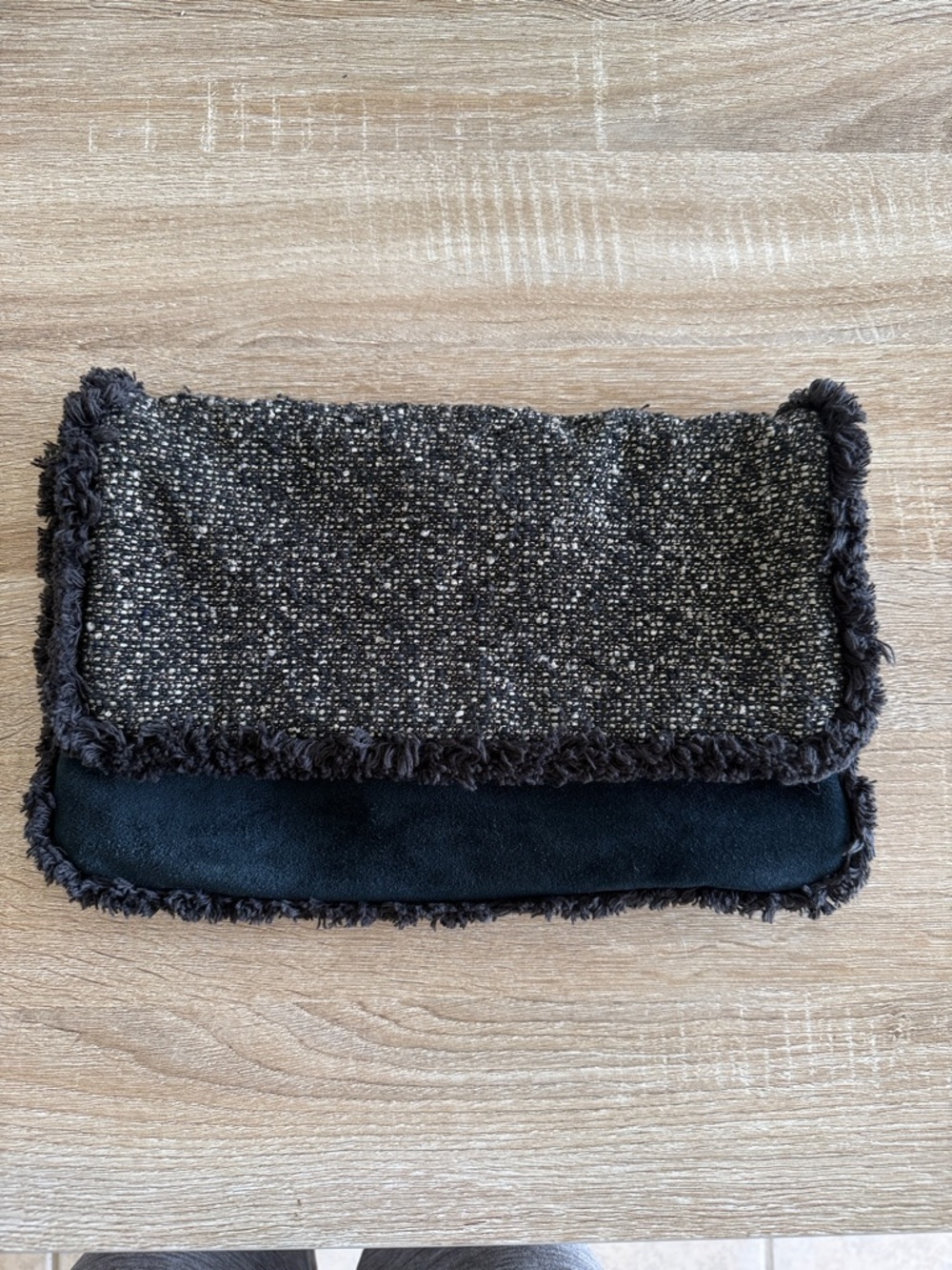 UGG Dark Brown Woven & Suede-Trim Clutch